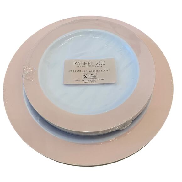 36pc Rachel Zoe Posh Pink & White Disposable Round Dinner/Dessert Plate Set New - Picture 15 of 15